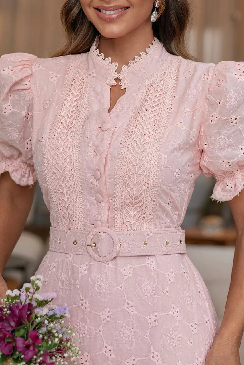 Vestido Laise 100% Algodão Bordados Vazados