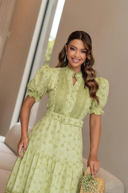 Vestido Laise 100% Algodão Bordados Vazados