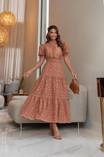 Vestido Aline Chemise Max Midi com Guipir