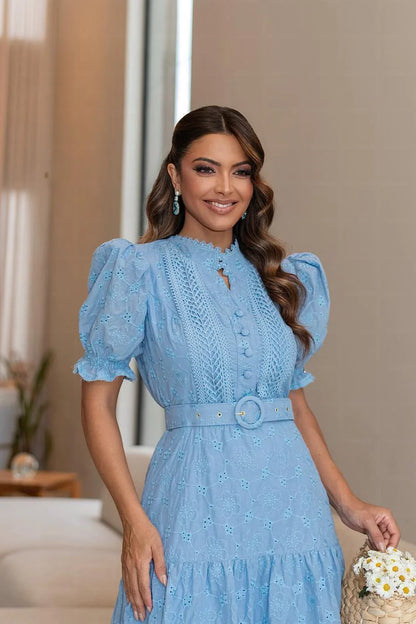 Vestido Aline Chemise Max Midi com Guipir