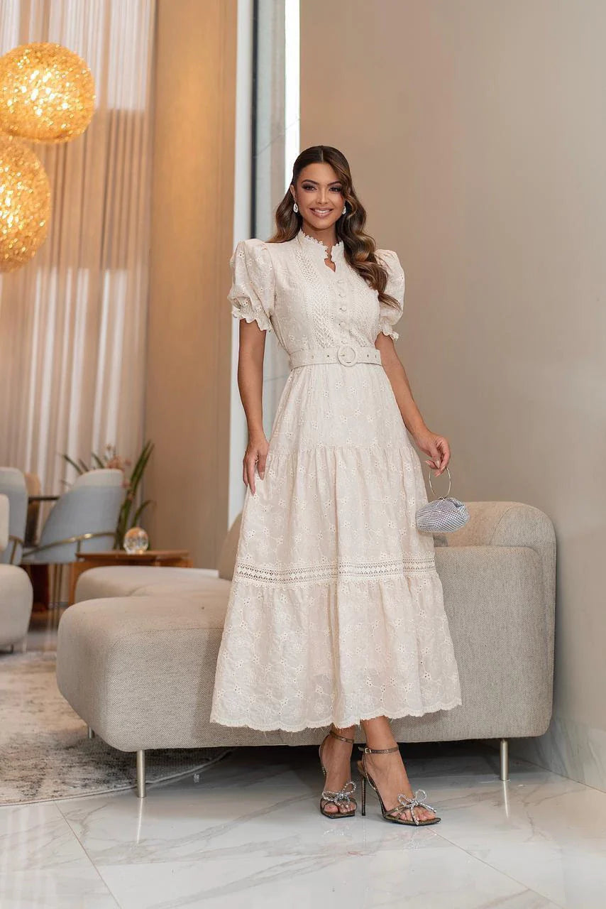 Vestido Laise 100% Algodão Bordados Vazados