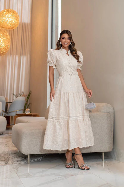 Vestido Laise 100% Algodão Bordados Vazados