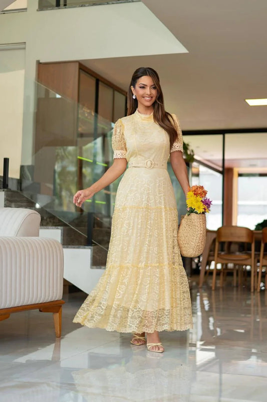 Vestido Sarah Tule Bordado Max Midi