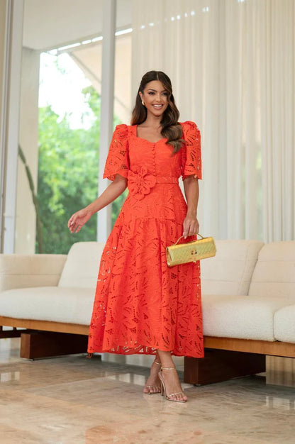 Vestido Jenifer Bordado 100% Algodão com Guipir