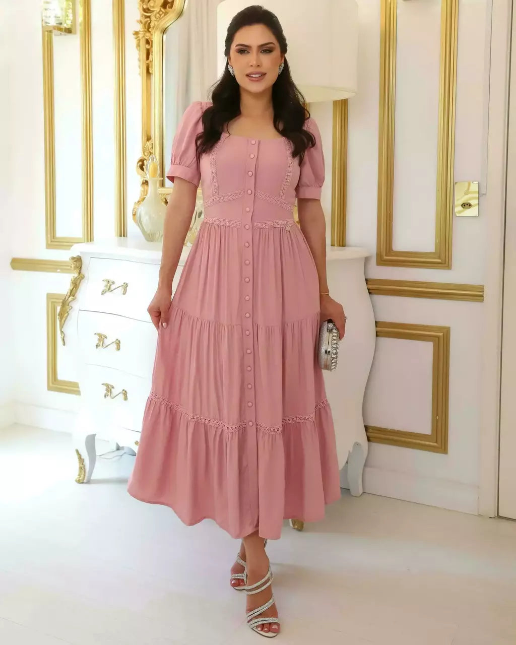 Vestido Zoe Max Midi com Guipir