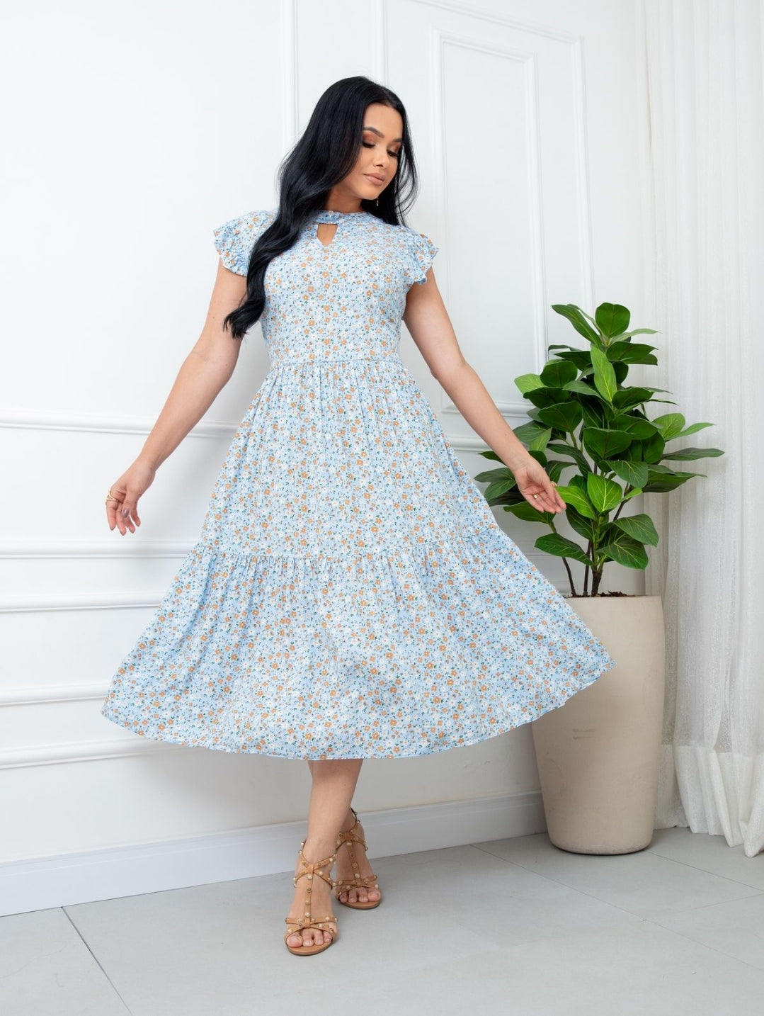 Vestido Midi em Viscolinho Floral 🌸