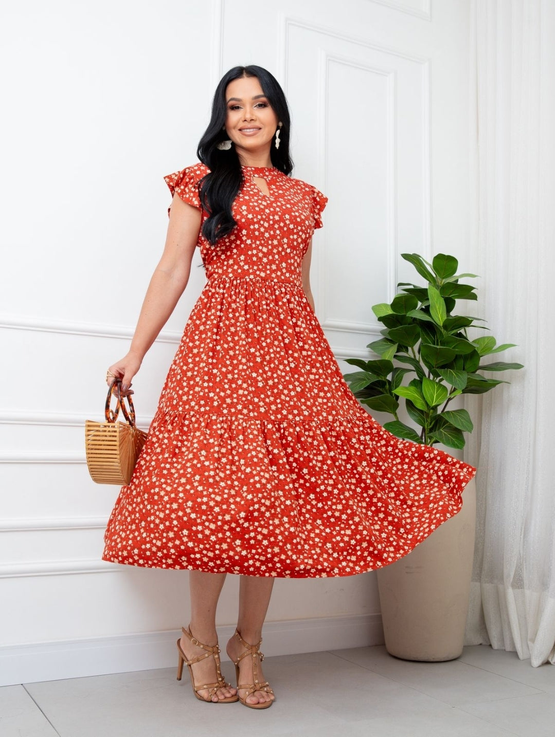 Vestido Midi em Viscolinho Floral 🌸