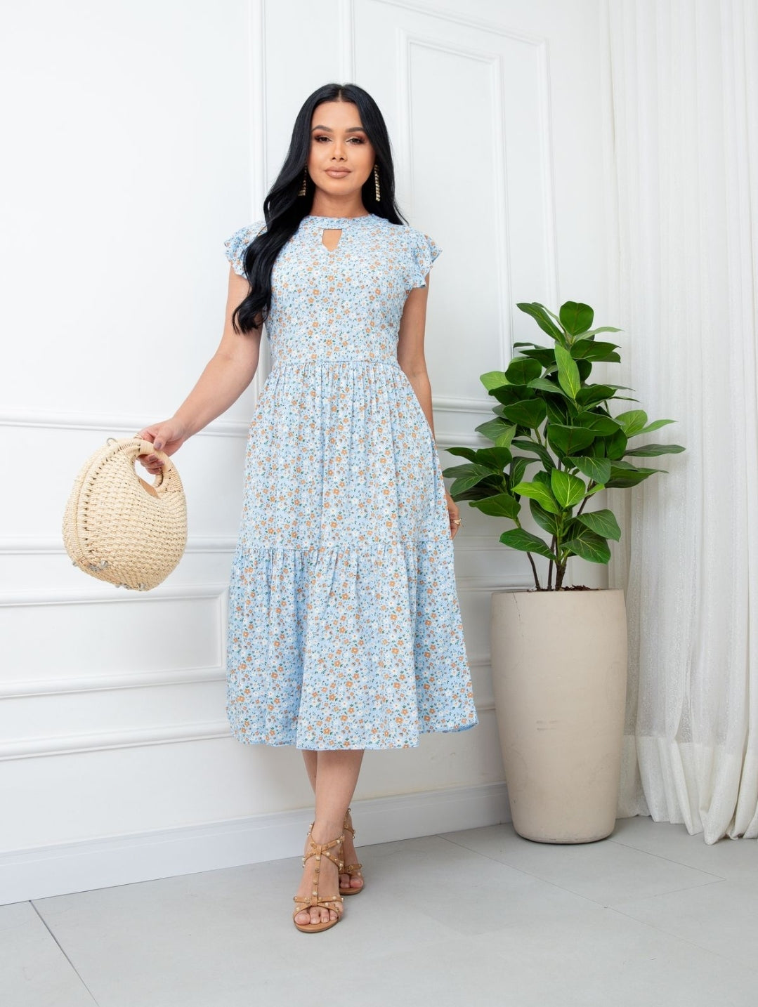 Vestido Midi em Viscolinho Floral 🌸