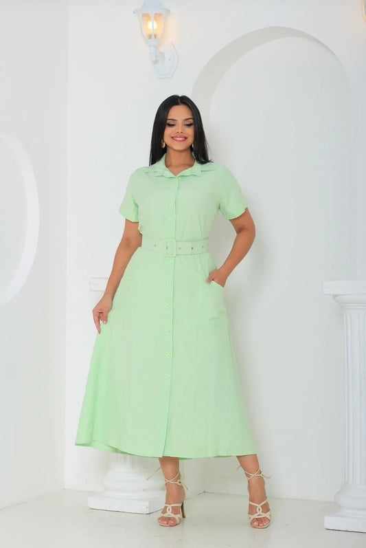 Vestido Chamise Tecido Alfaiataria - Verde