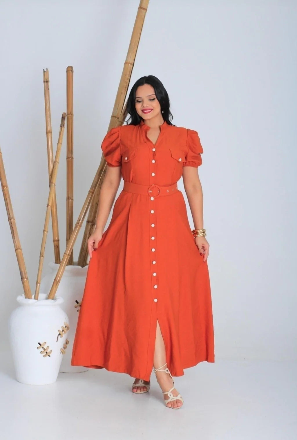 Vestido Longo Alfaiataria Gola Padre